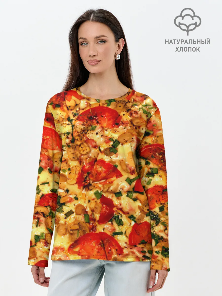 Лонгслив женский. Хлопок / Пицца с грибами