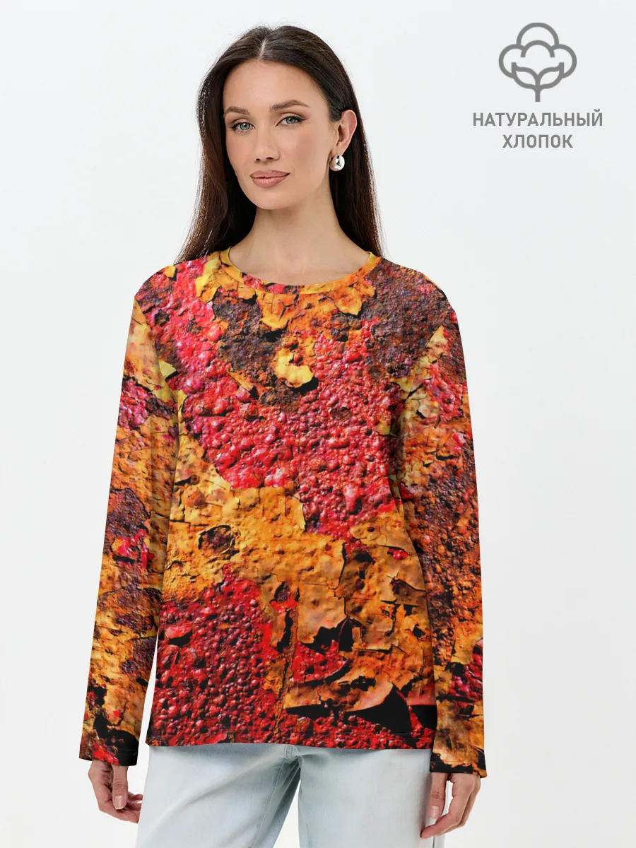 Лонгслив женский. Хлопок / Живопись коррозии металла
