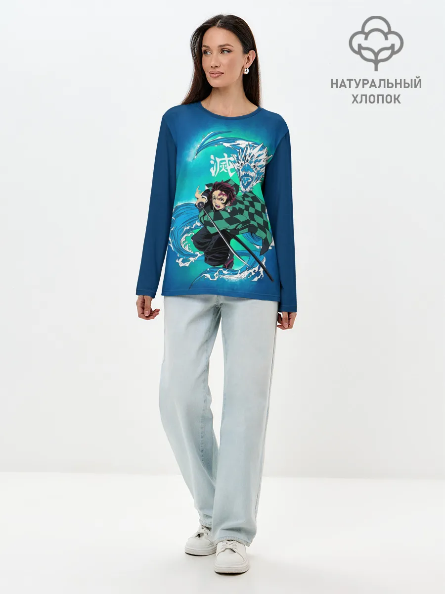 Лонгслив женский. Хлопок / Тандзиро Камадо с мечом