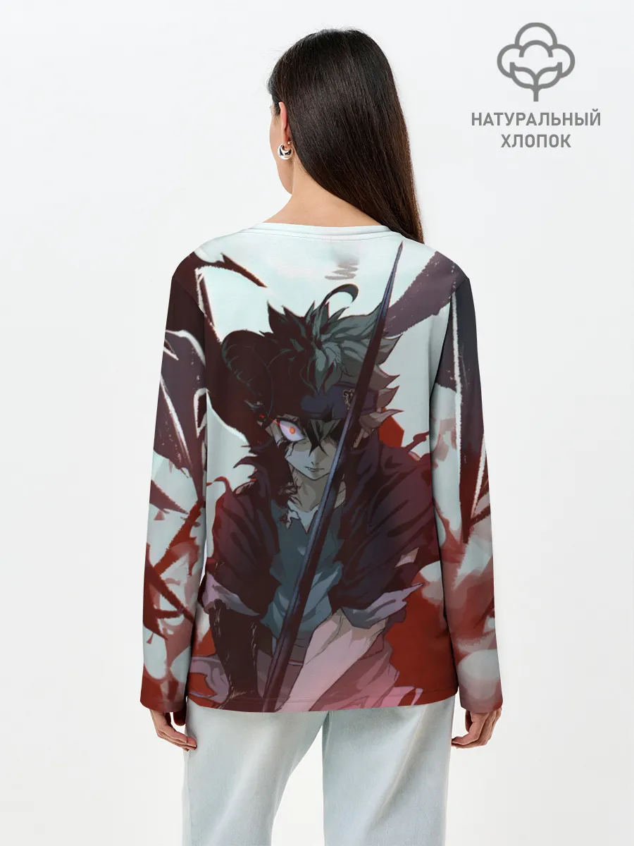 Лонгслив женский. Хлопок / Аста в режиме демона черный клевер