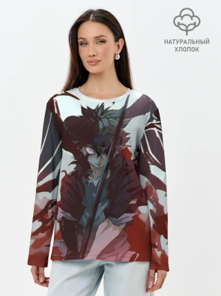 Лонгслив женский. Хлопок / Аста в режиме демона черный клевер