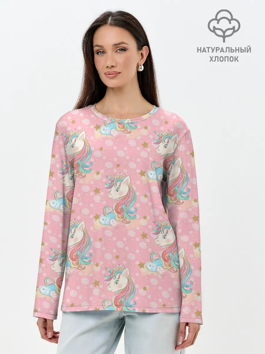 Лонгслив женский. Хлопок / Единороги для девочек