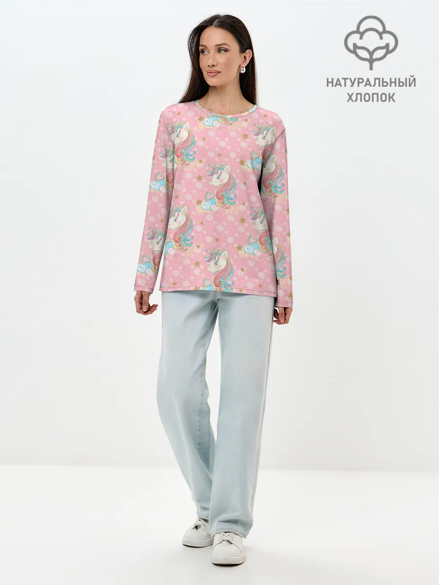 Лонгслив женский. Хлопок / Единороги для девочек