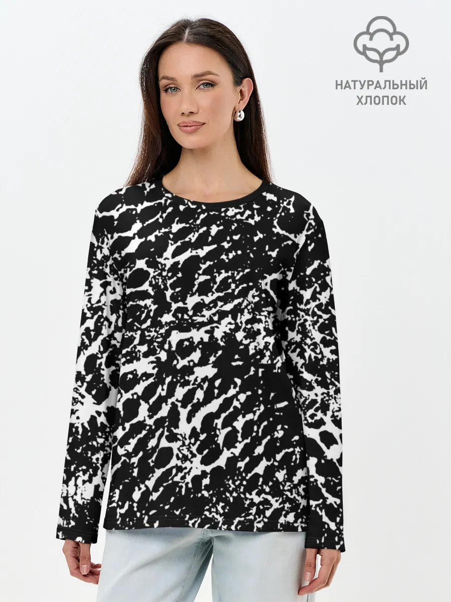 Лонгслив женский. Хлопок / Хаос белого на черном