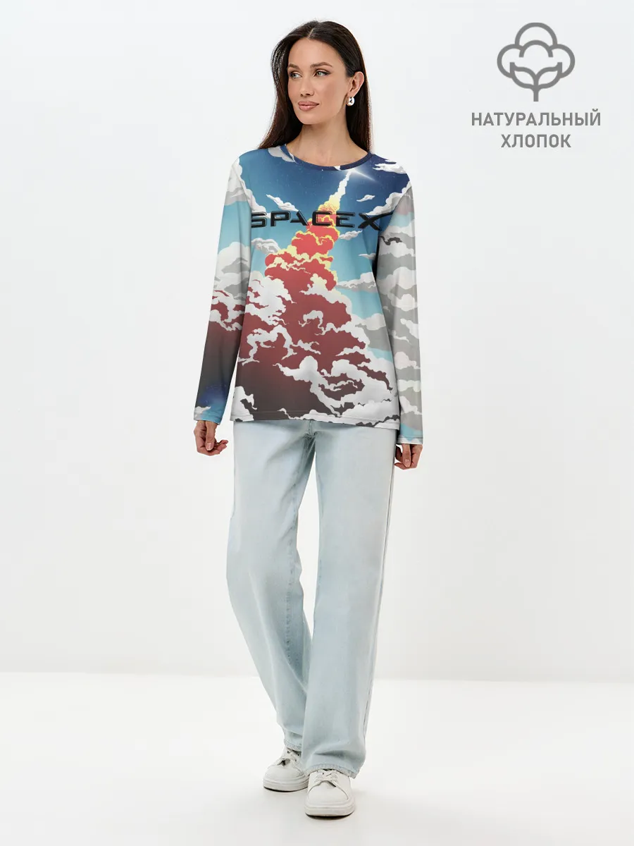 Лонгслив женский. Хлопок / Ракета | SpaceX