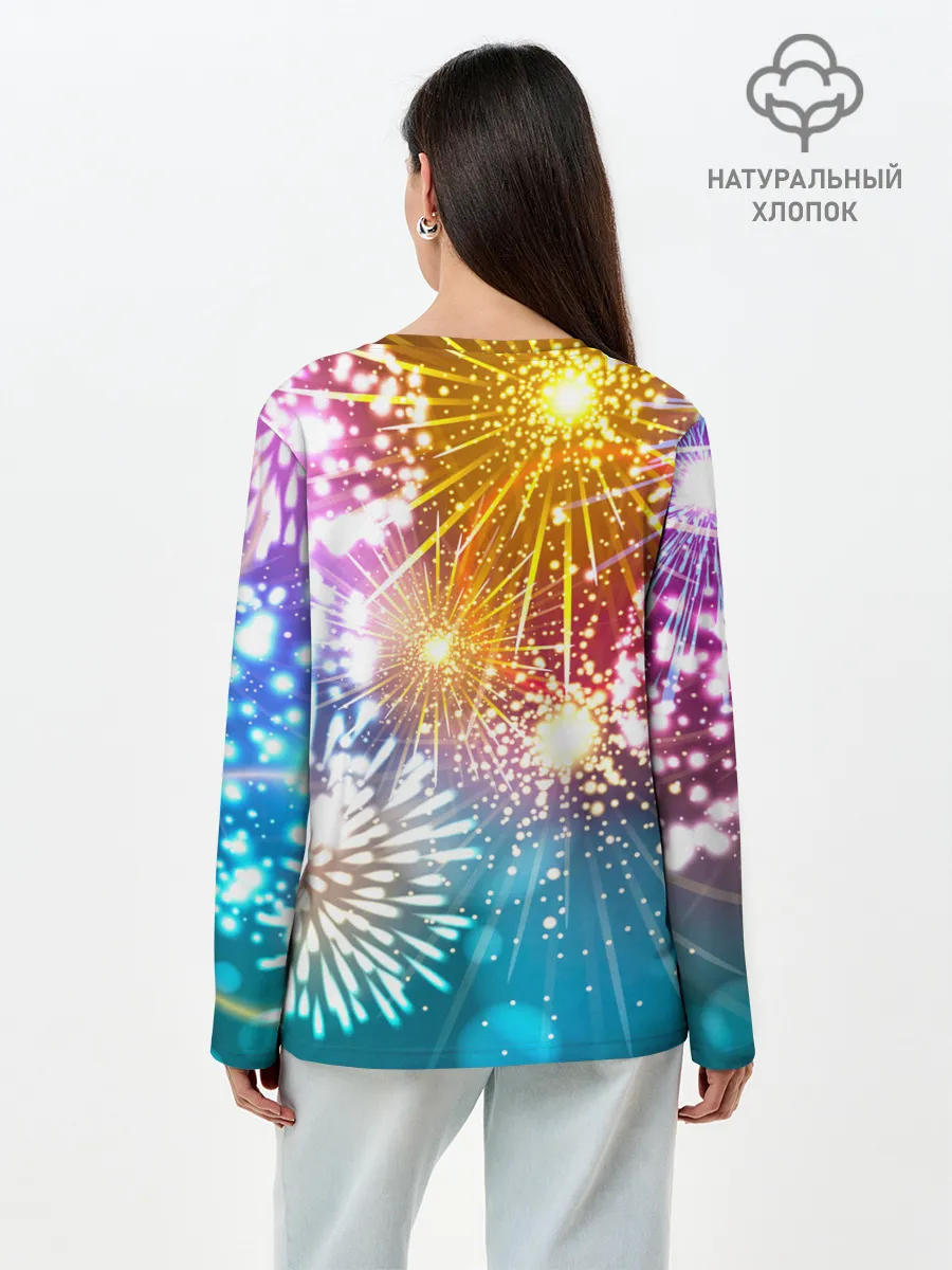 Лонгслив женский. Хлопок / Атмосфера праздника, яркий салют