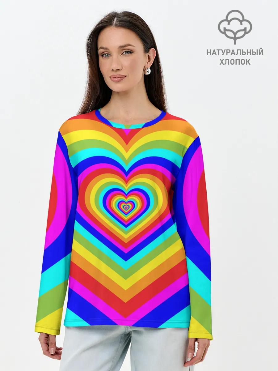 Лонгслив женский. Хлопок / Цветные сердца | Colored hearts