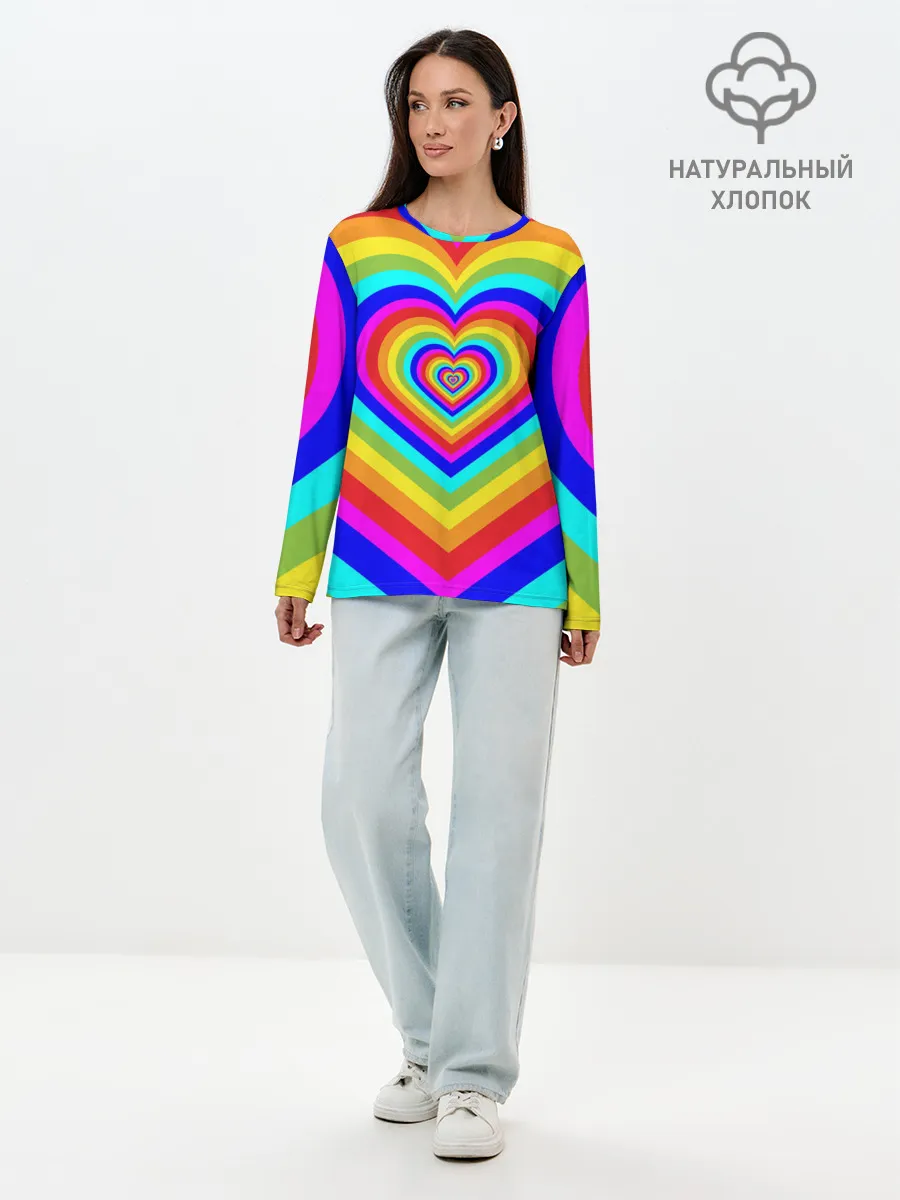 Лонгслив женский. Хлопок / Цветные сердца | Colored hearts