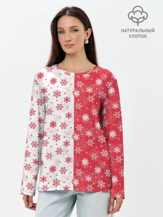 Лонгслив женский. Хлопок / Снежинки - новогодние узоры