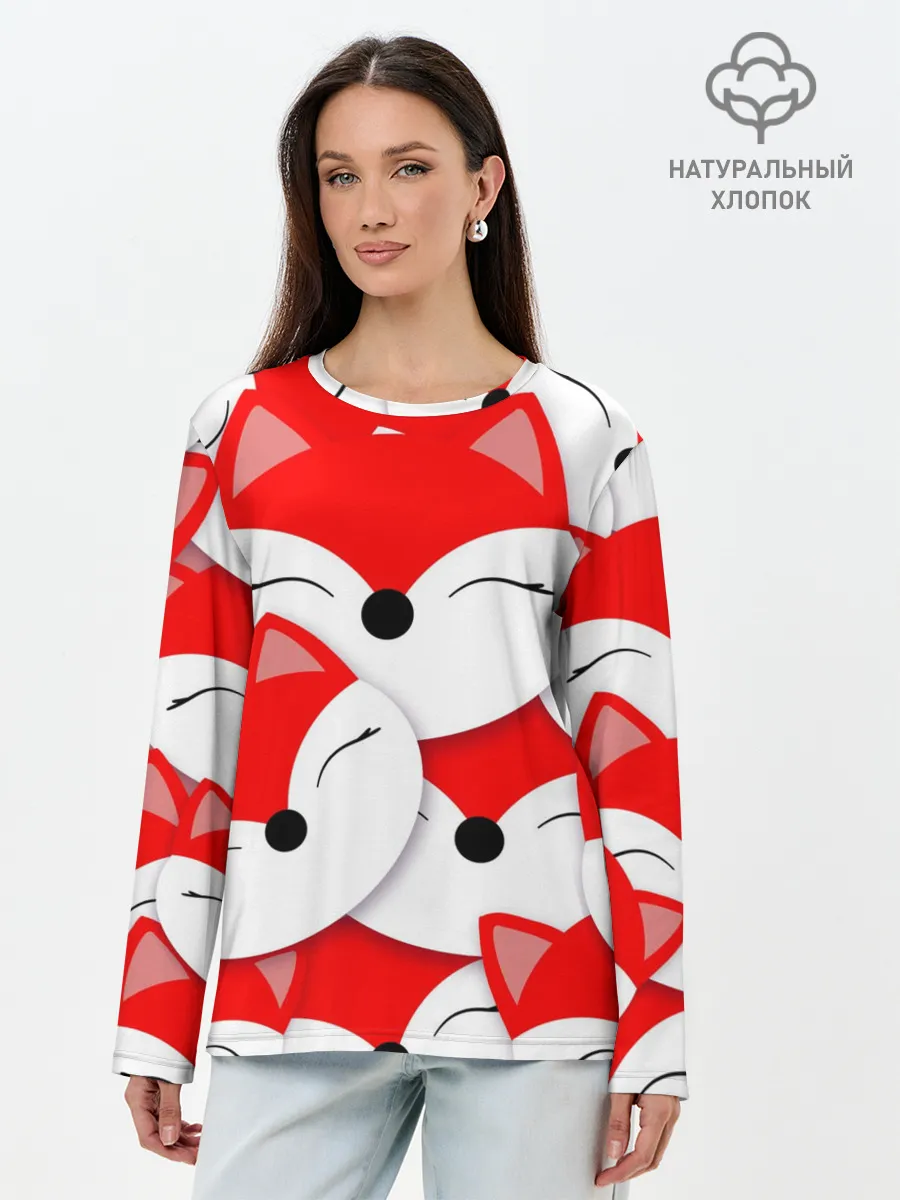 Лонгслив женский. Хлопок / Лисёнок принт
