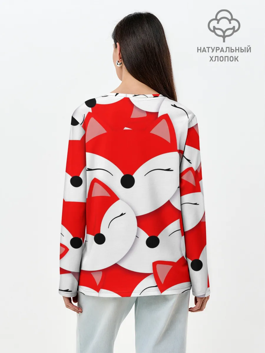 Лонгслив женский. Хлопок / Лисёнок принт