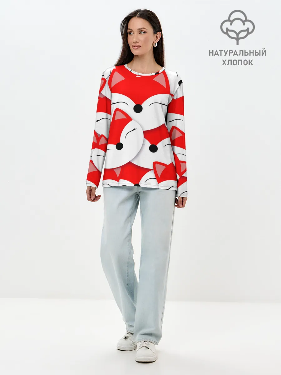 Лонгслив женский. Хлопок / Лисёнок принт