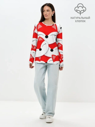 Лонгслив женский. Хлопок / Лисёнок принт