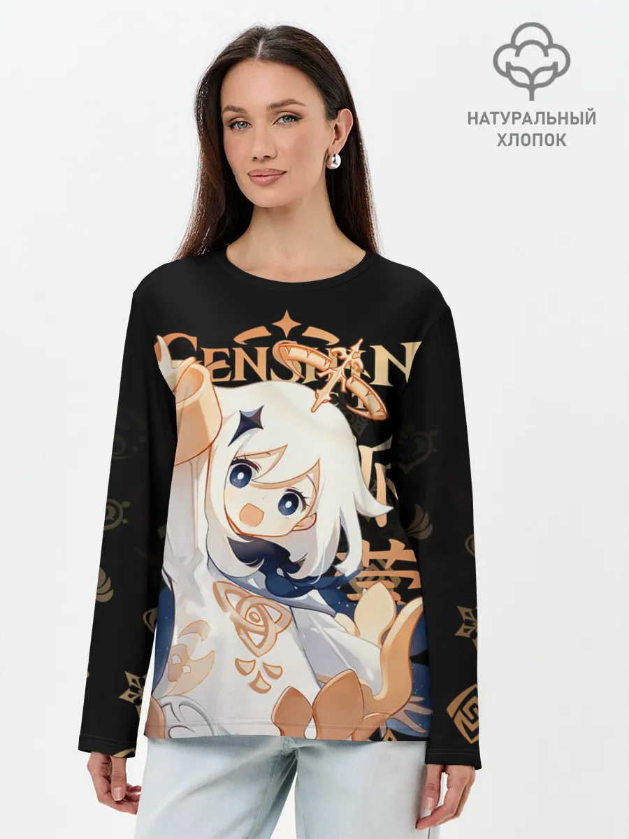 Лонгслив женский. Хлопок / Паймон / Genshin Impact