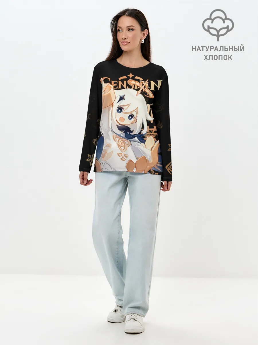 Лонгслив женский. Хлопок / Паймон / Genshin Impact