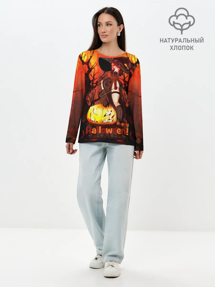 Лонгслив женский. Хлопок / Колдунья со смычком