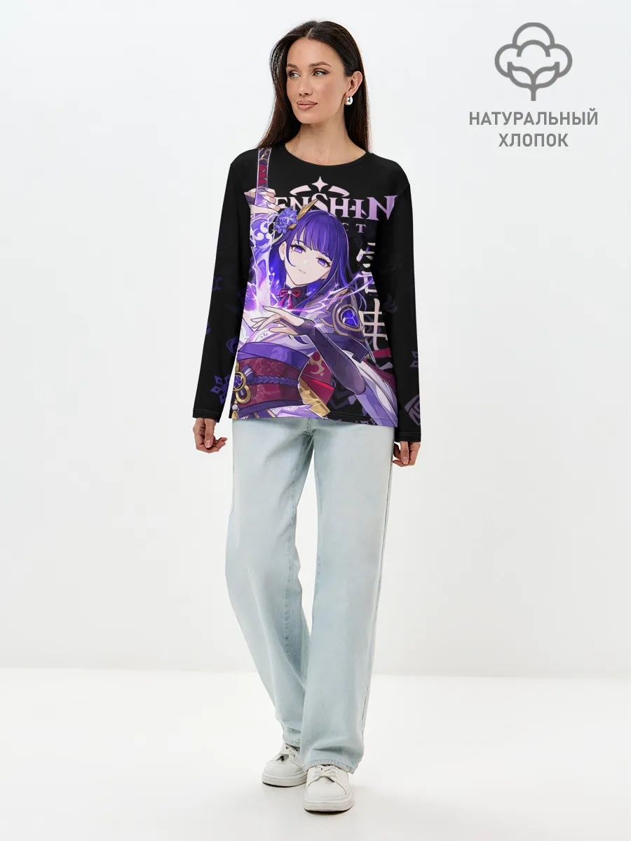 Лонгслив женский. Хлопок / Сёгун Райдэн / Genshin Impact