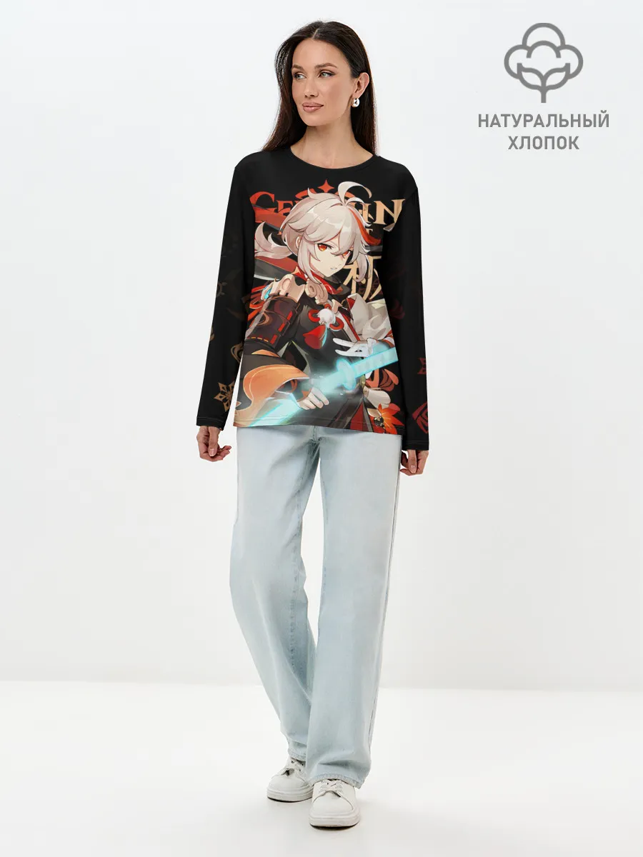 Лонгслив женский. Хлопок / Кадзуха / Genshin Impact
