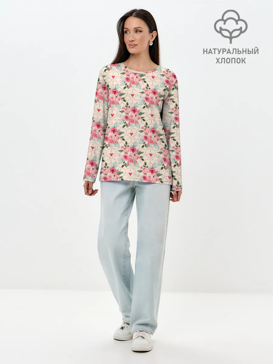 Лонгслив женский. Хлопок / полевые цветочки