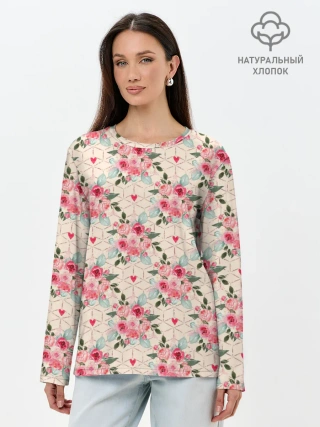 Лонгслив женский. Хлопок / полевые цветочки