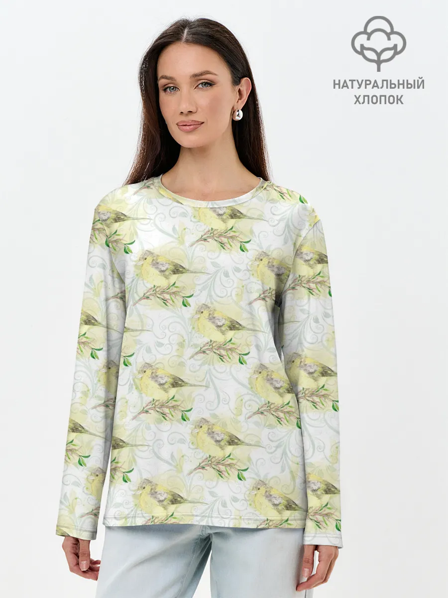 Лонгслив женский. Хлопок / Маленькие птички
