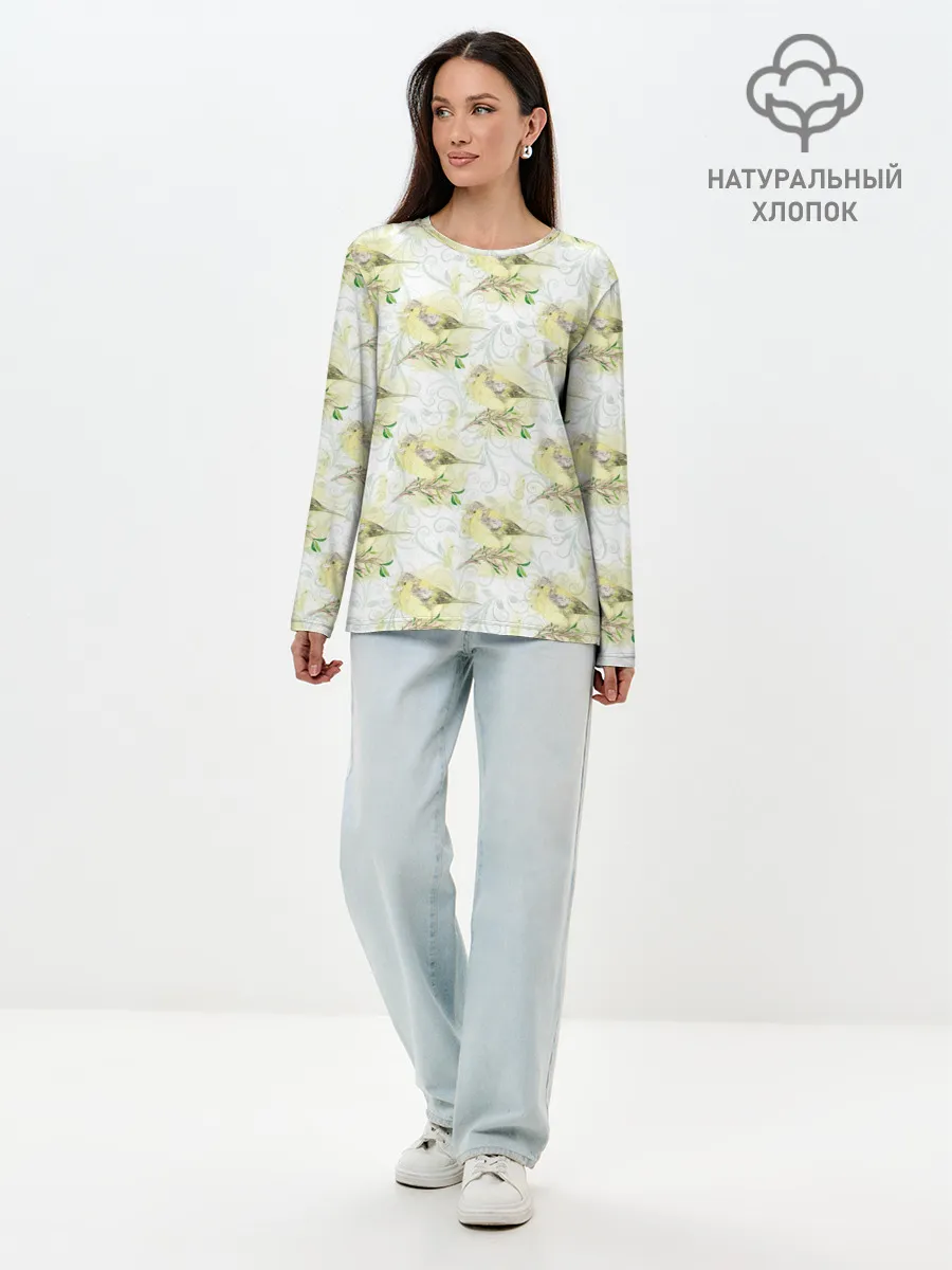 Лонгслив женский. Хлопок / Маленькие птички