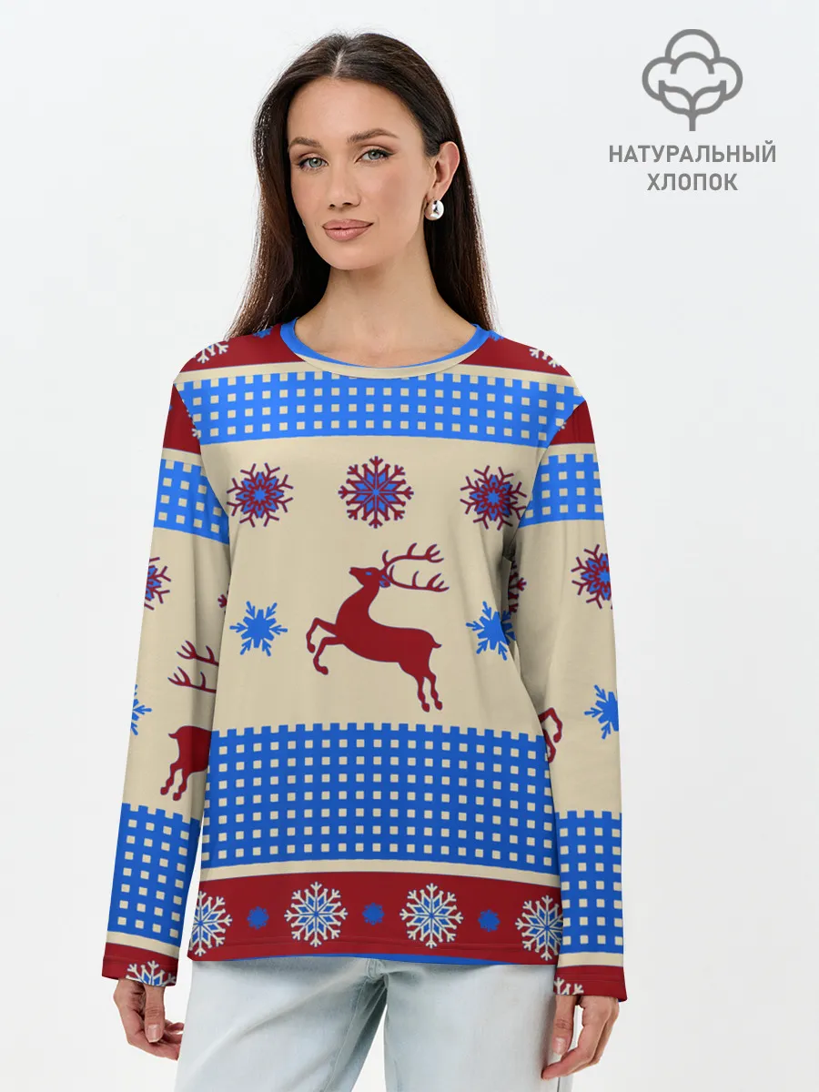 Лонгслив женский. Хлопок / Новогодняя 2022