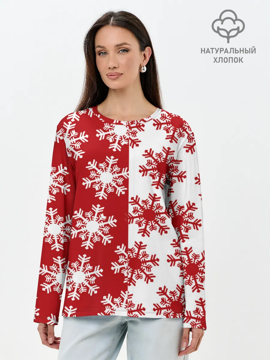 Лонгслив женский. Хлопок / Новогодние Снежинки 2022