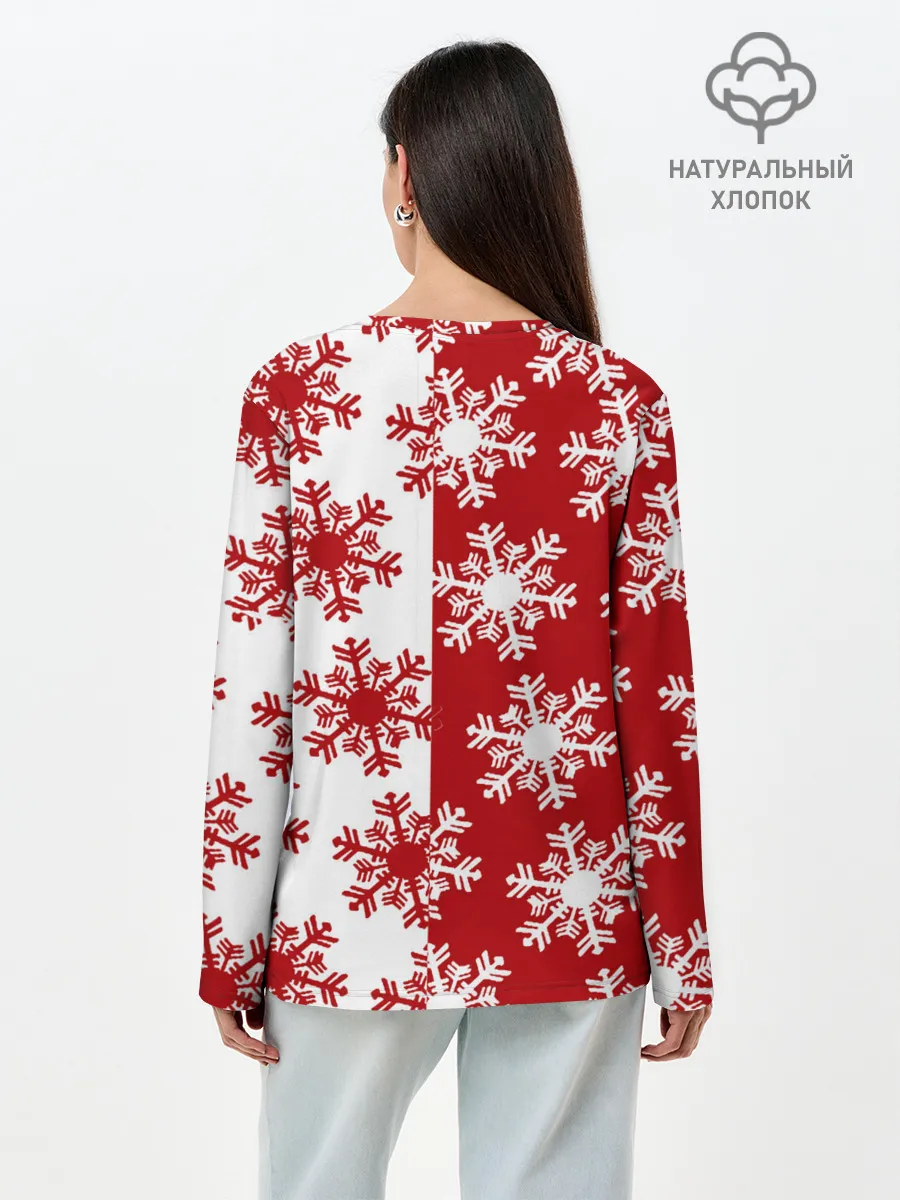 Лонгслив женский. Хлопок / Новогодние Снежинки 2022