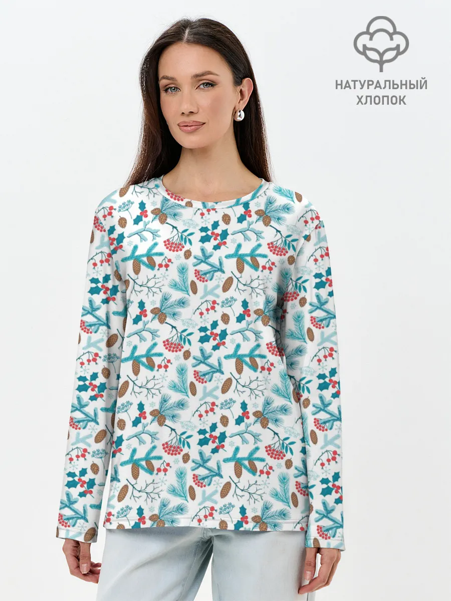 Лонгслив женский. Хлопок / Морозная Зимняя Свежесть