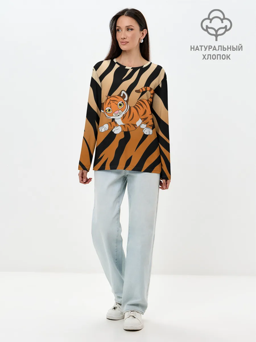 Лонгслив женский. Хлопок / Тигр 2022 | НОВЫЙ ГОД