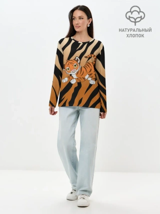 Лонгслив женский. Хлопок / Тигр 2022 | НОВЫЙ ГОД