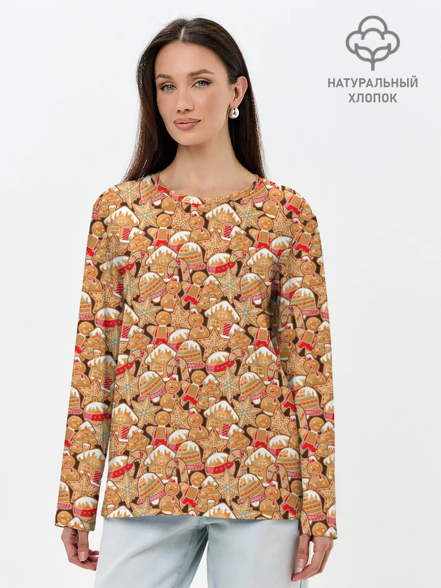 Лонгслив женский. Хлопок / Праздничное Печенье