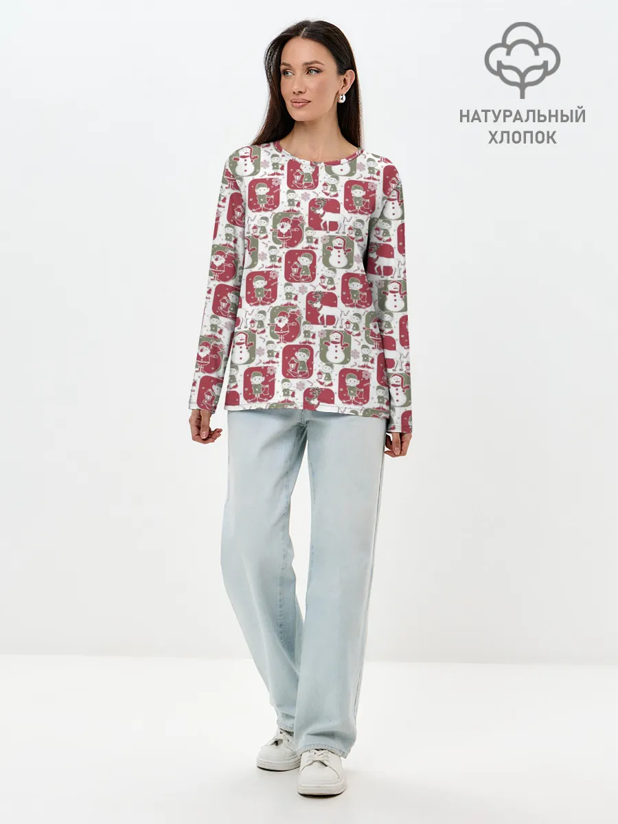 Лонгслив женский. Хлопок / Санта везёт подарки