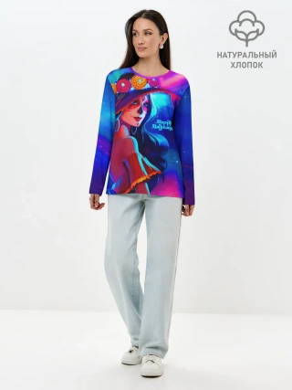 Лонгслив женский. Хлопок / Неоновая ведьма