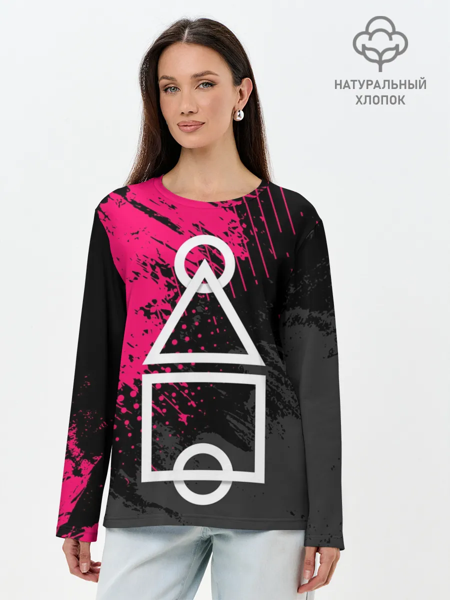 Лонгслив женский. Хлопок / Игра в кальмара | Логотип из интро