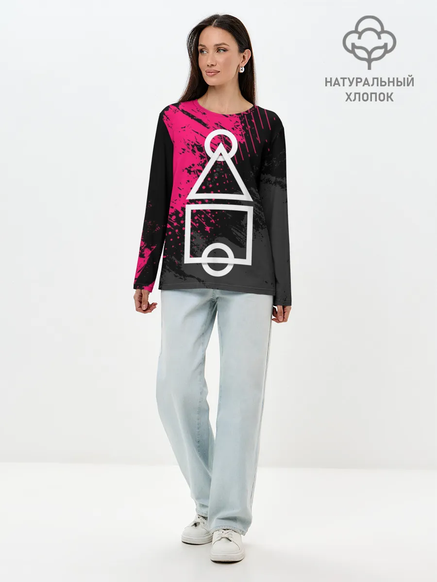 Лонгслив женский. Хлопок / Игра в кальмара | Логотип из интро