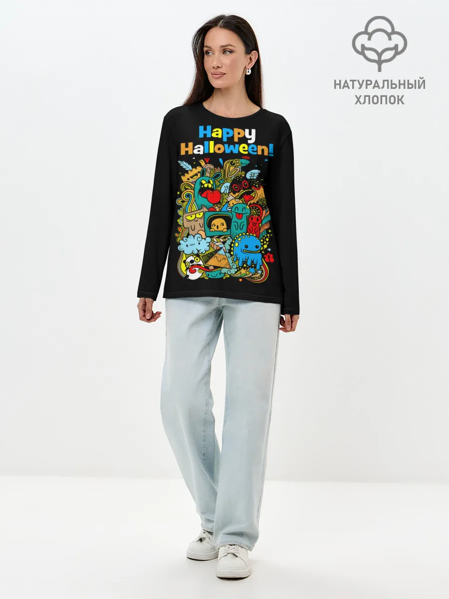 Лонгслив женский. Хлопок / Монстры празднуют Хеллоуин