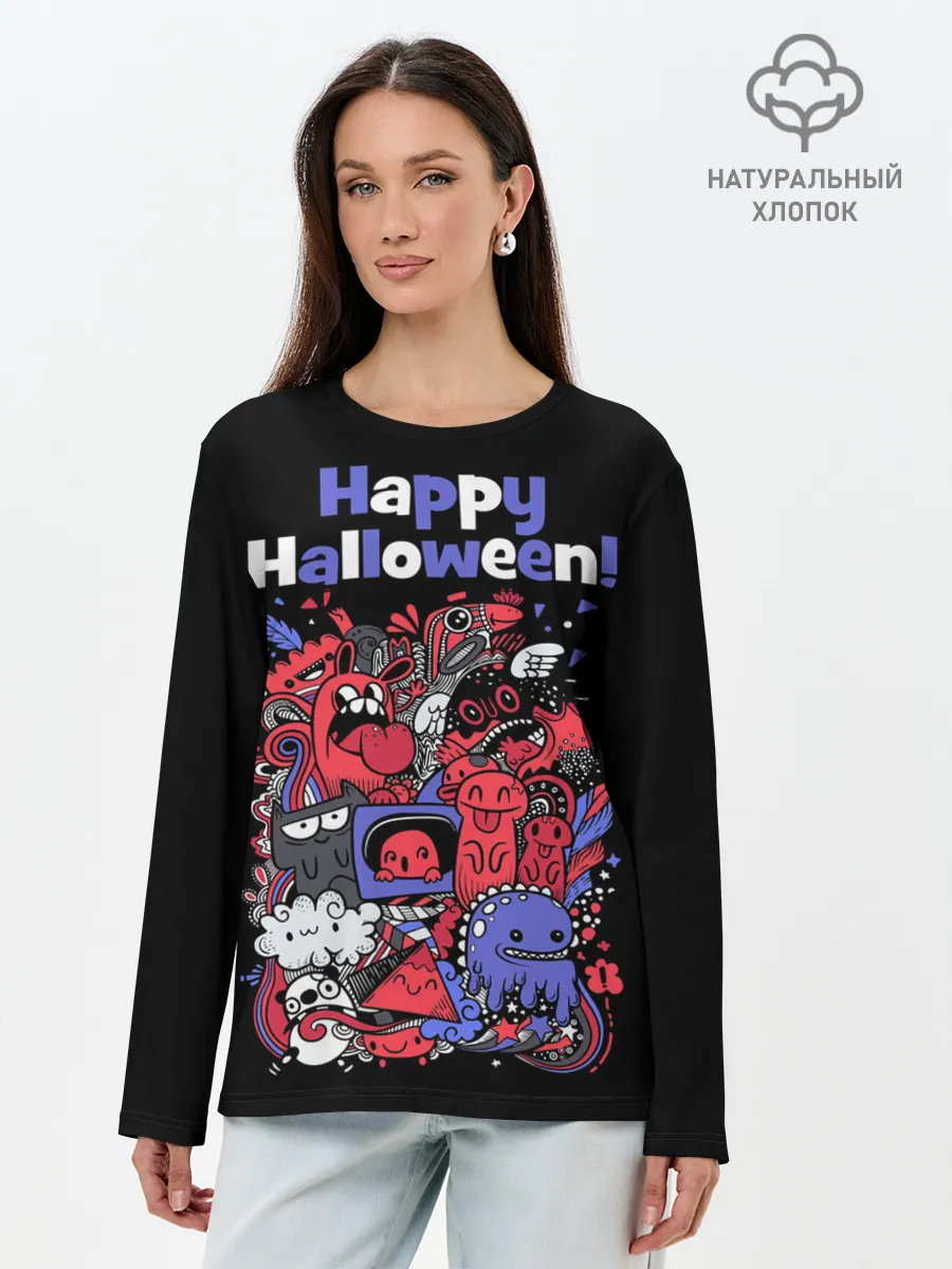 Лонгслив женский. Хлопок / Монстры на Хеллоуин