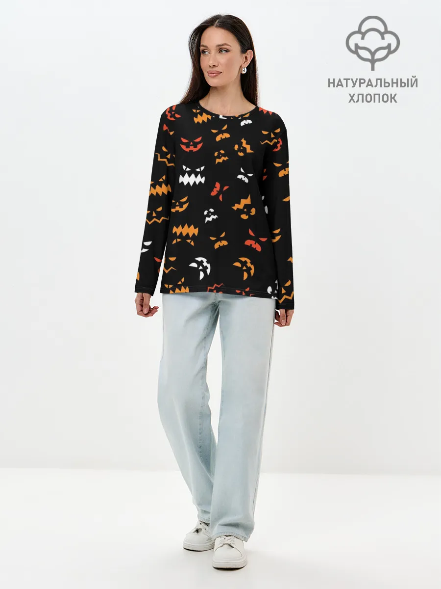 Лонгслив женский. Хлопок / Разный тыквенсон