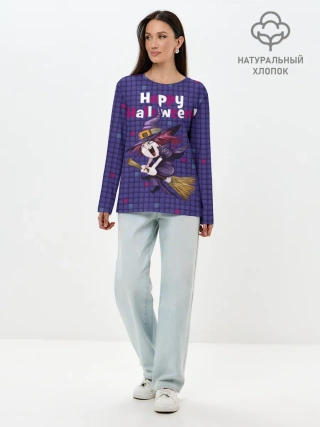 Лонгслив женский. Хлопок / Ведьма летит на метле