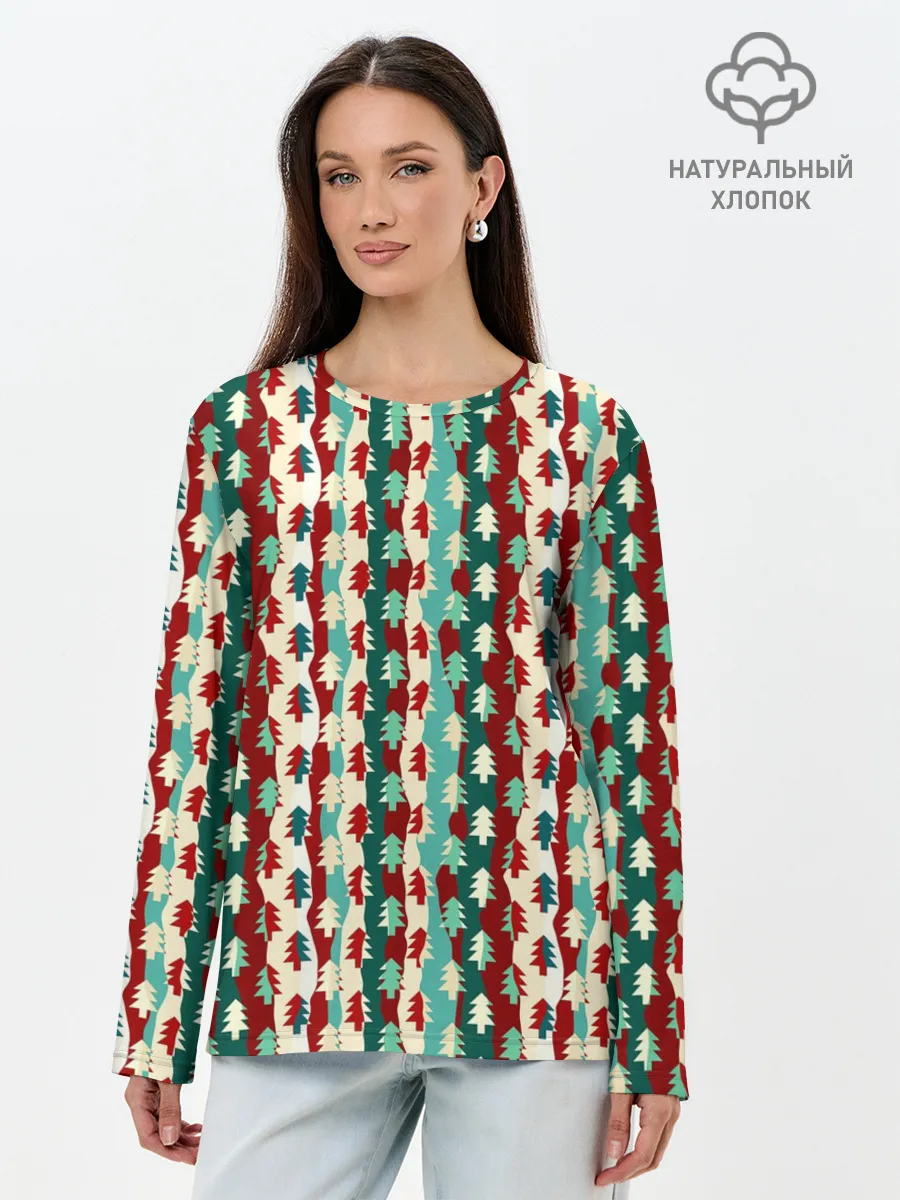 Лонгслив женский. Хлопок / Маленькие Ёлочки