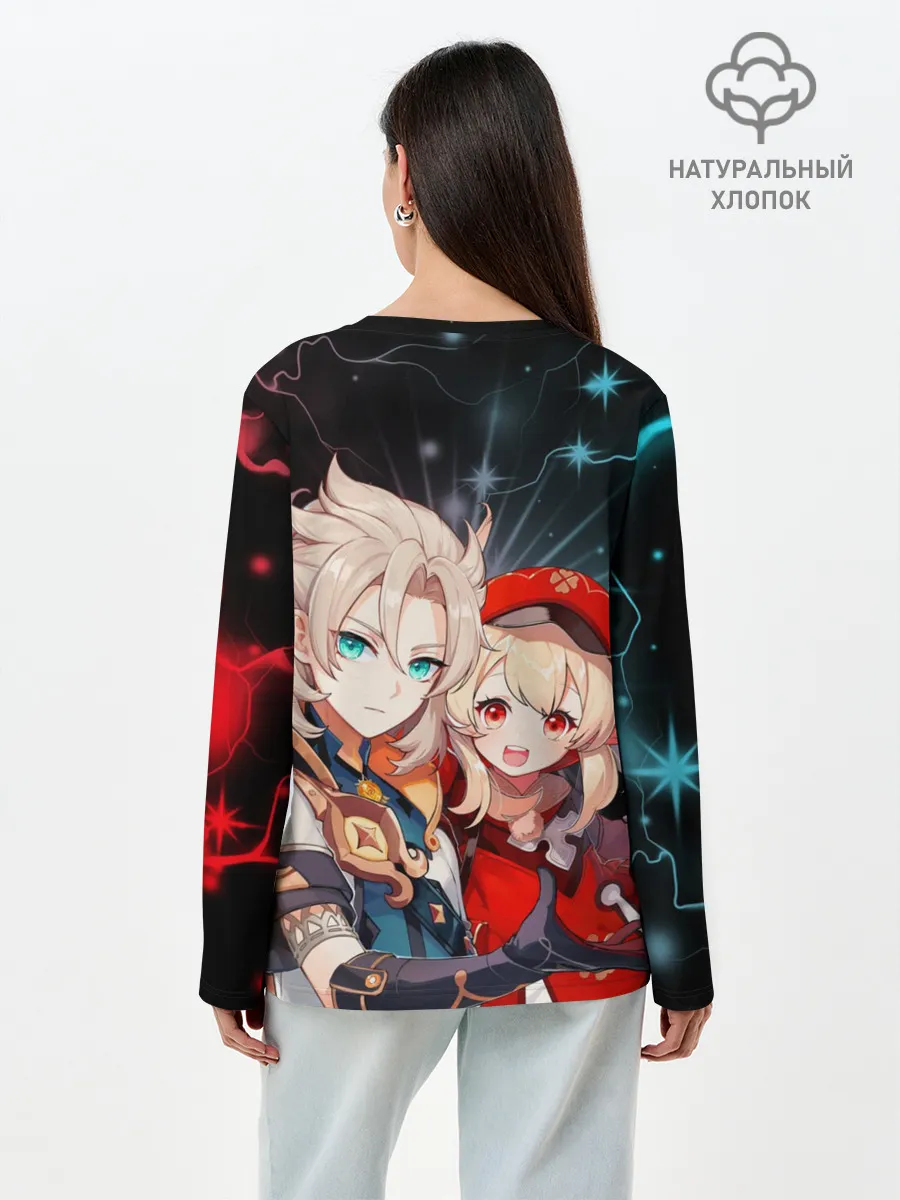 Лонгслив женский. Хлопок / Альбедо и Кли, Genshin Impact