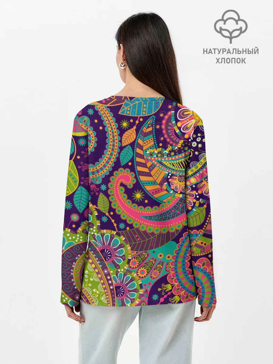 Лонгслив женский. Хлопок / Яркий красочный узор