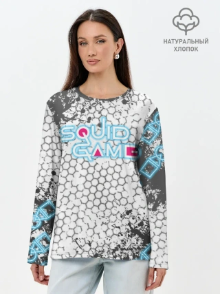 Лонгслив женский. Хлопок / Игра в кальмара Неон
