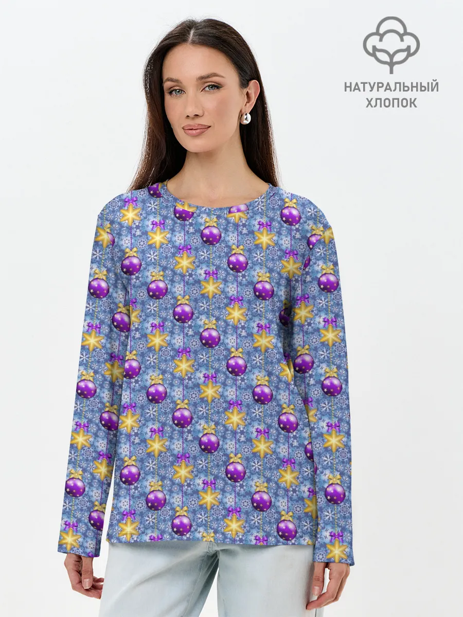 Лонгслив женский. Хлопок / Новогодние Ёлочные Украшения