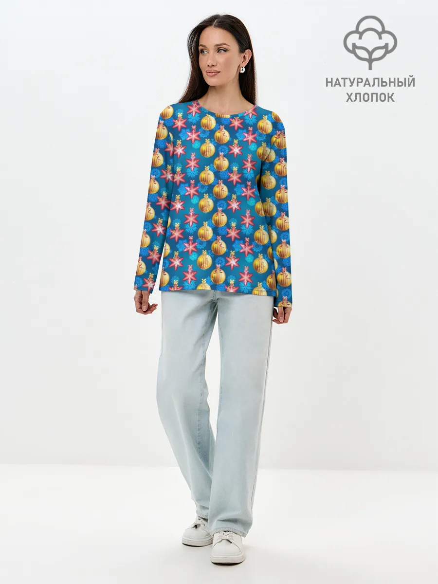 Лонгслив женский. Хлопок / Новогодние Украшения