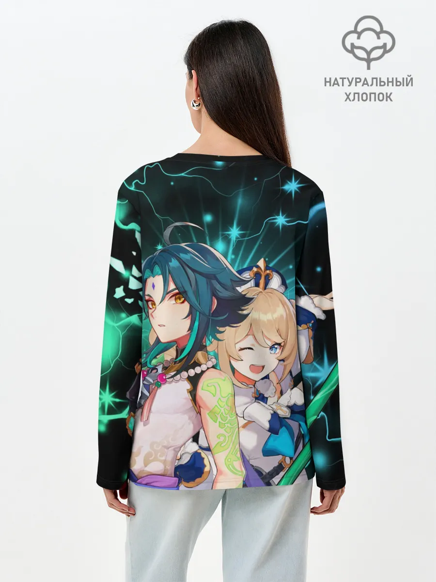 Лонгслив женский. Хлопок / Сяо и Барбара, Genshin Impact