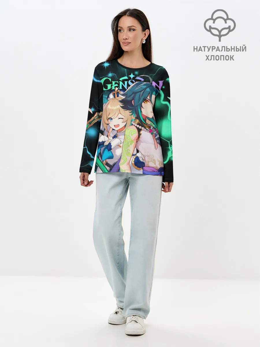 Лонгслив женский. Хлопок / Сяо и Барбара, Genshin Impact