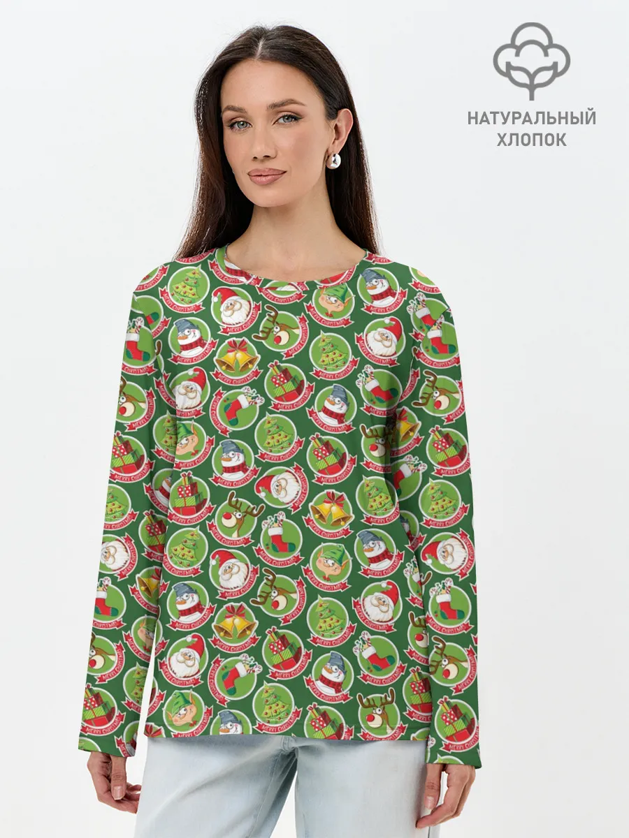 Лонгслив женский. Хлопок / Новогодние Персонажи